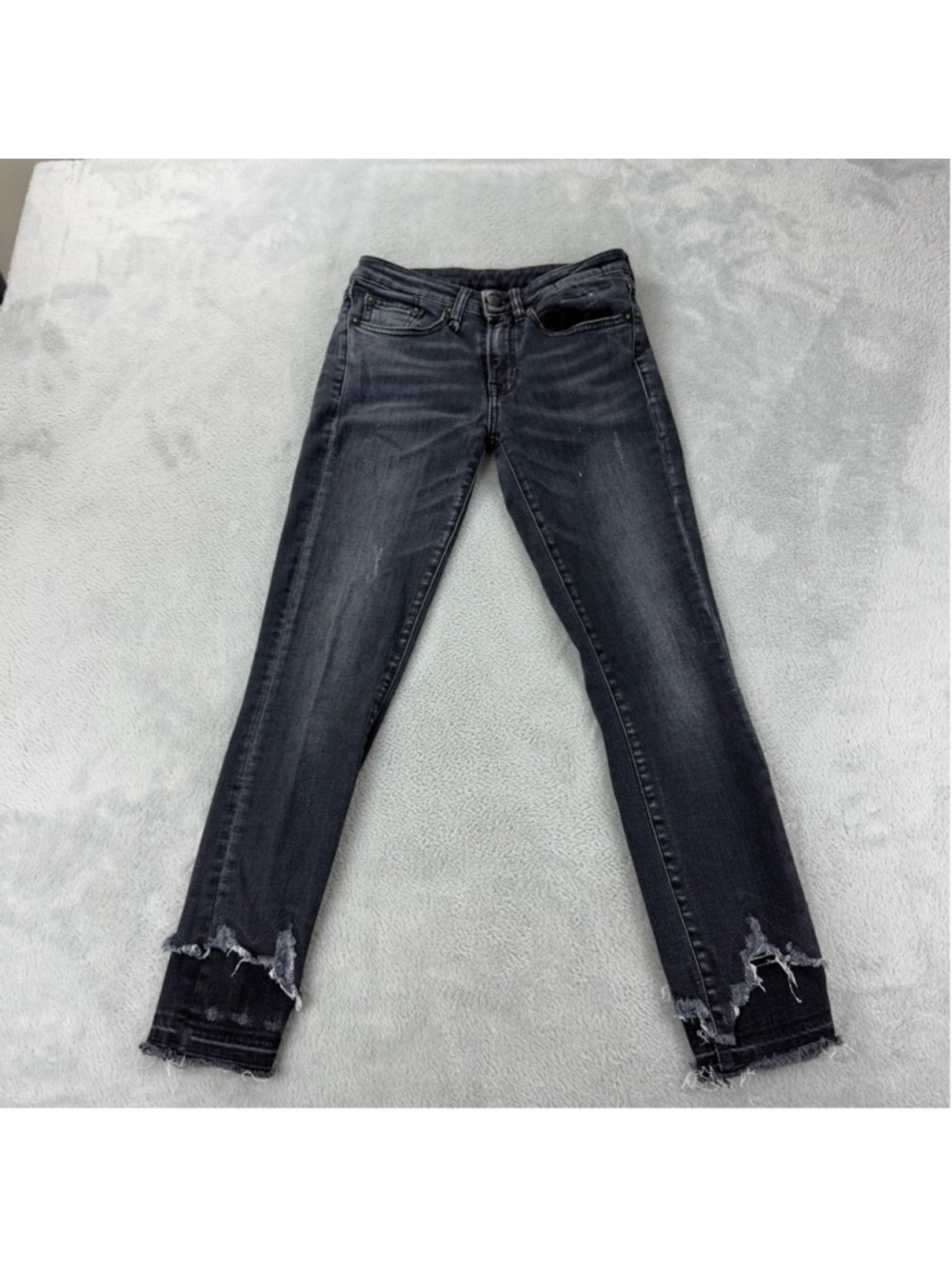 R13 Women's Size 24x25 Jenny Mid Rise w/ Double Shred Hems Black Denim Jeans